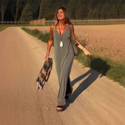 ✨Нова в началото на лятото✨Женска рокля Maxi Cami с V-образно деколте