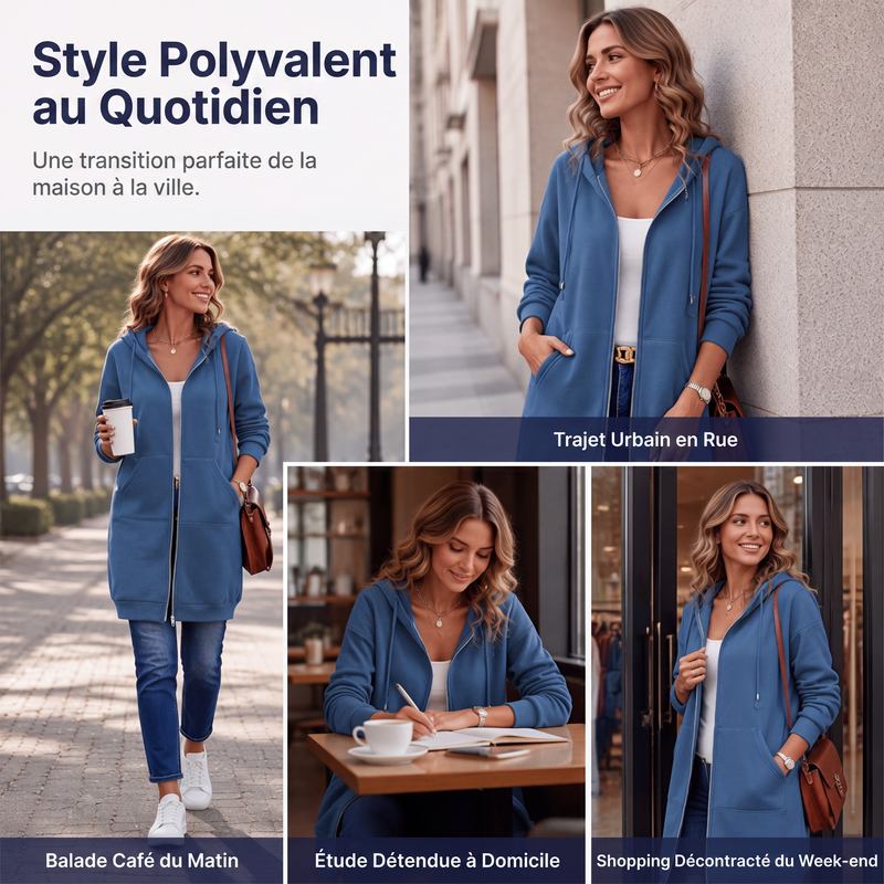 🍂 OFFRE DE SAISON · 50 % | Cardigan Long Femme à Capuche & Zip