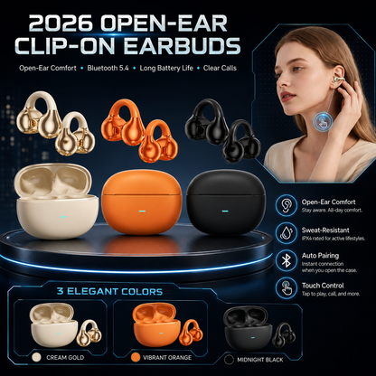 Bezprzewodowe słuchawki douszne Bluetooth typu „open-ear” z klipsem
