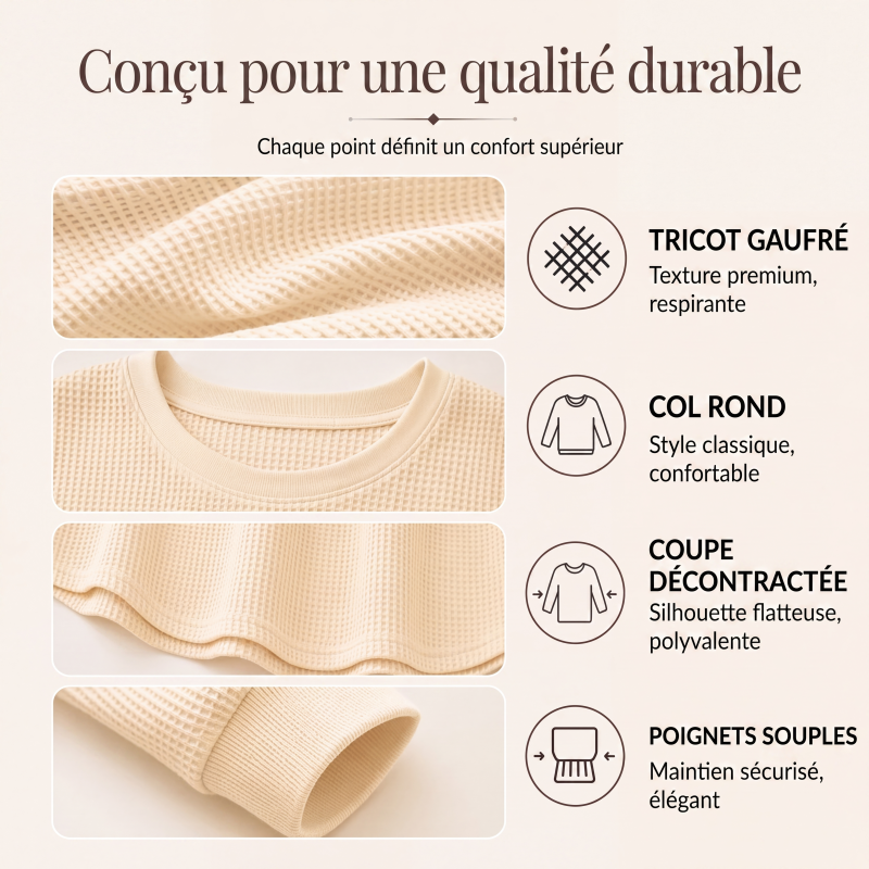 ✨Sweat-shirt ample pour femme en maille gaufre