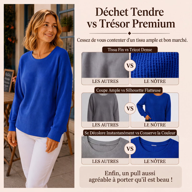 ✨Sweat-shirt ample pour femme en maille gaufre