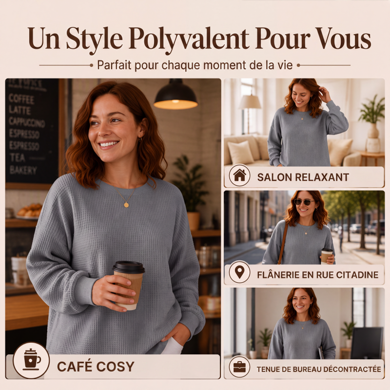 ✨Sweat-shirt ample pour femme en maille gaufre