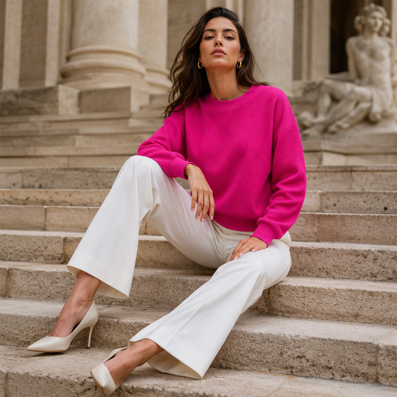 ✨Sweat-shirt ample pour femme en maille gaufre