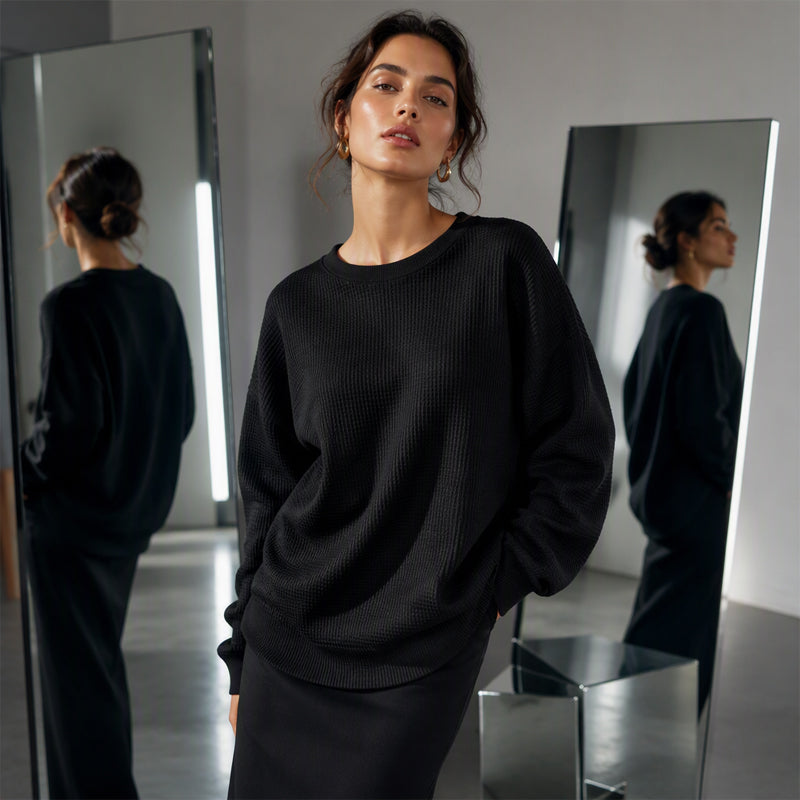 ✨Sweat-shirt ample pour femme en maille gaufre