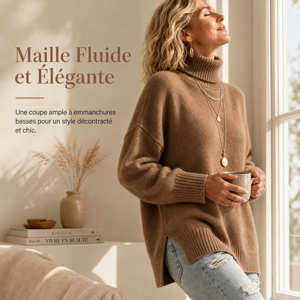 🍂Nouveautés d'automne les plus vendues | Pull tricoté tout doux pour femme – oversize élégant à col montant