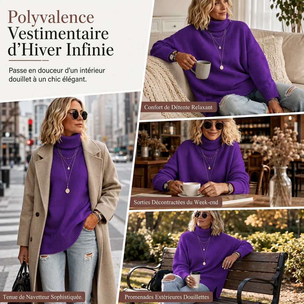 🍂Nouveautés d'automne les plus vendues | Pull tricoté tout doux pour femme – oversize élégant à col montant