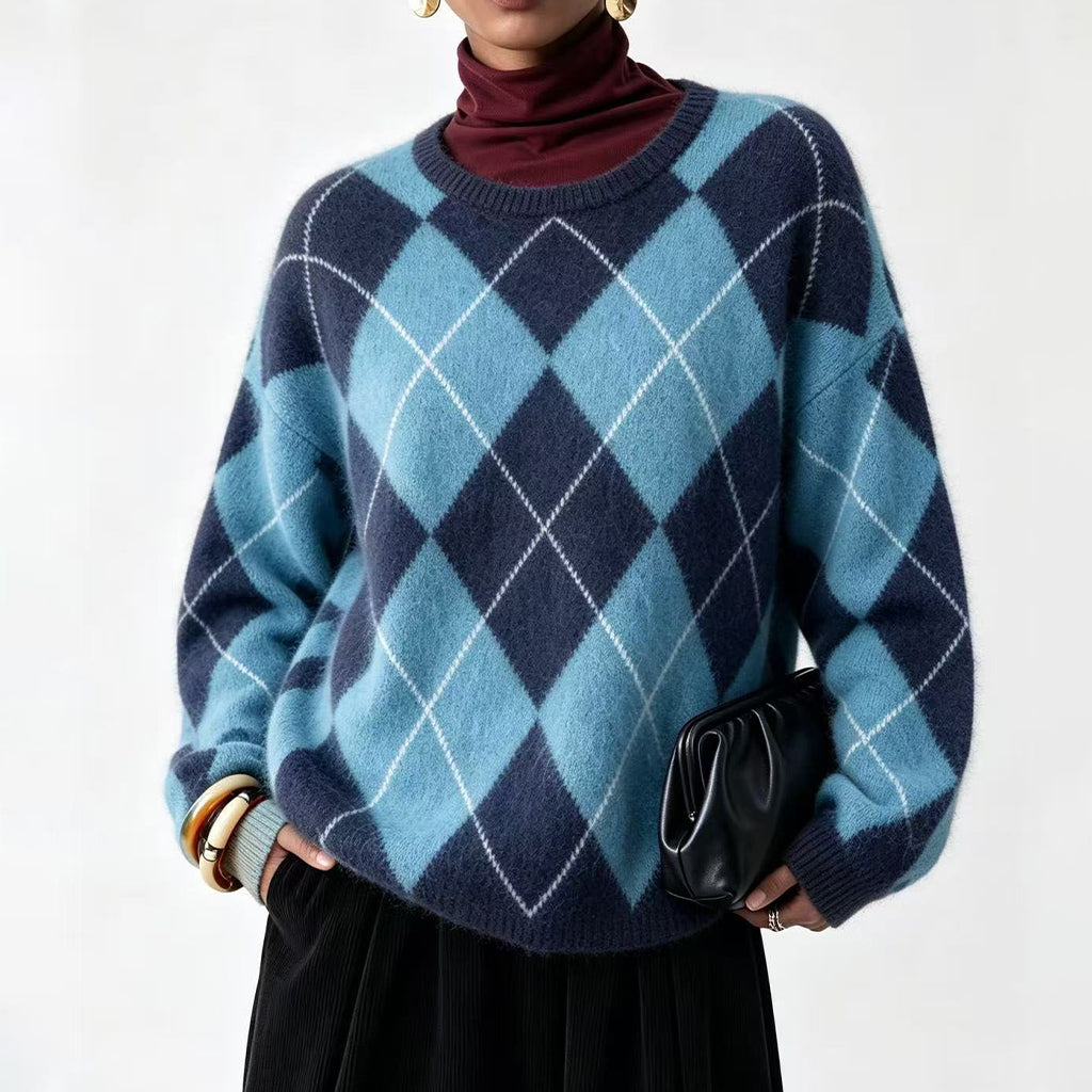 ⏰ Dernier jour de soldes – -50% de réduction ✨Pull en maille confortable pour femme avec motif losange rétro
