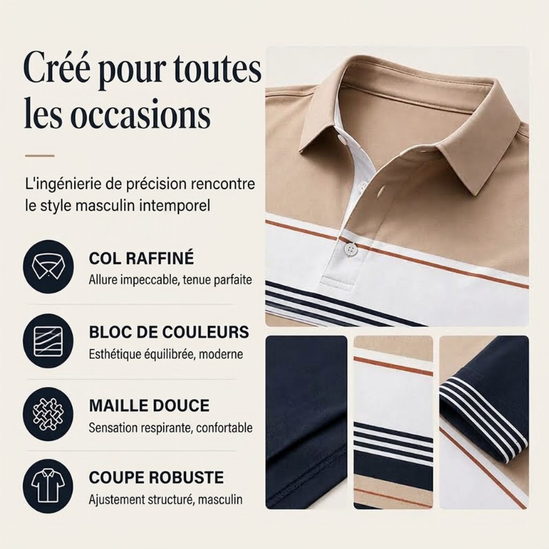 🔥Haut rayé à bloc de couleurs classique pour homme