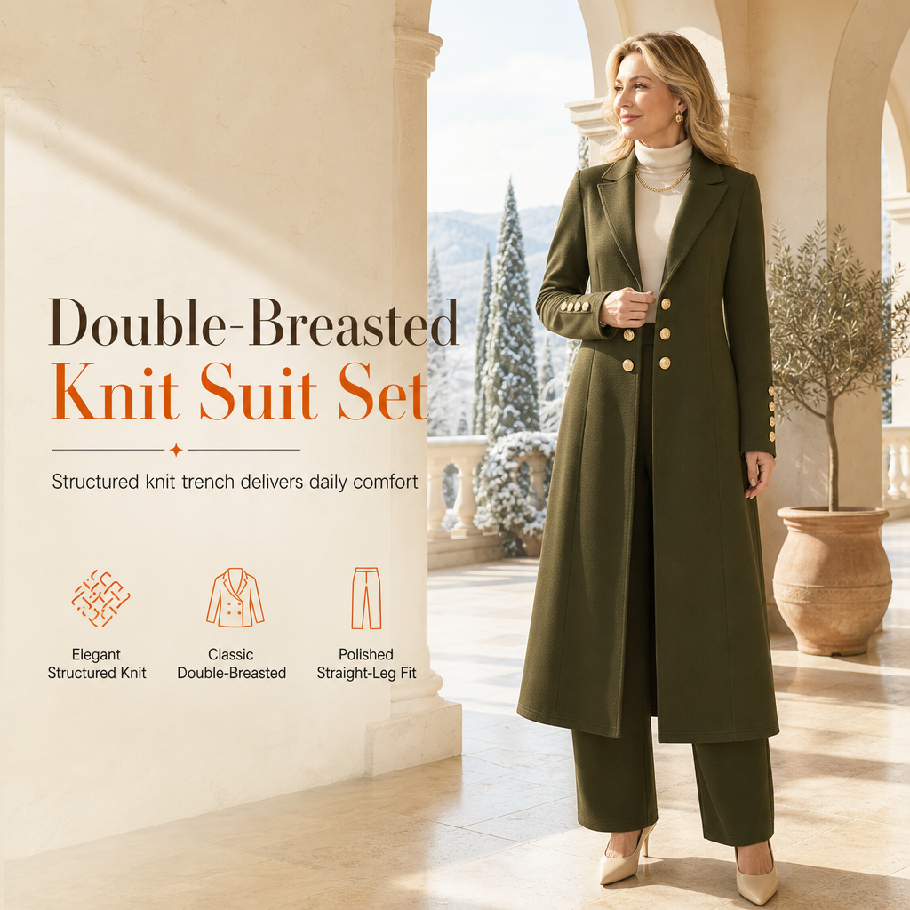 📢📢48 % DE RÉDUCTION !! ⏰Ensemble élégant d'automne pour femme, composé de deux pièces : un manteau rétro à manches longues et un pantalon sobre
