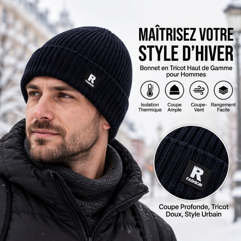 ⏳1 acheté, 1 offert⏳Bonnet chaud en maille slouchy pour homme