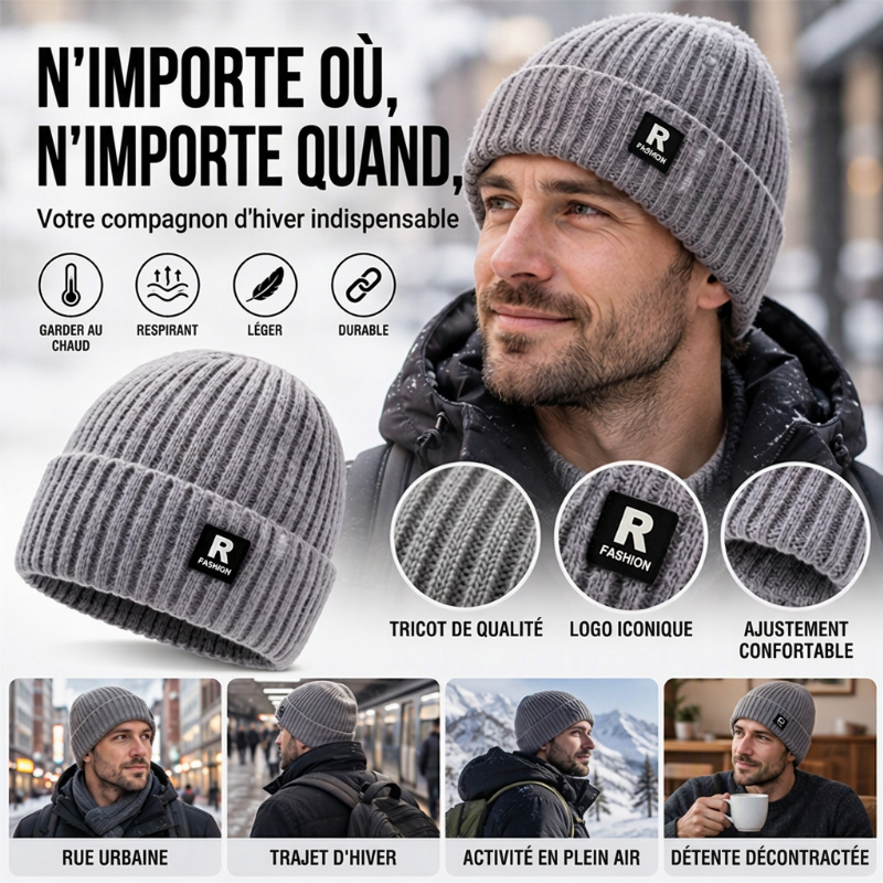 ⏳1 acheté, 1 offert⏳Bonnet chaud en maille slouchy pour homme