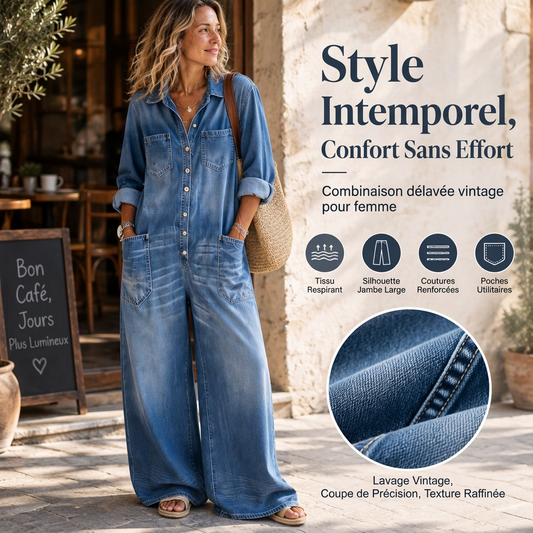 ❤️Combinaison en jean vintage à col pour femmes