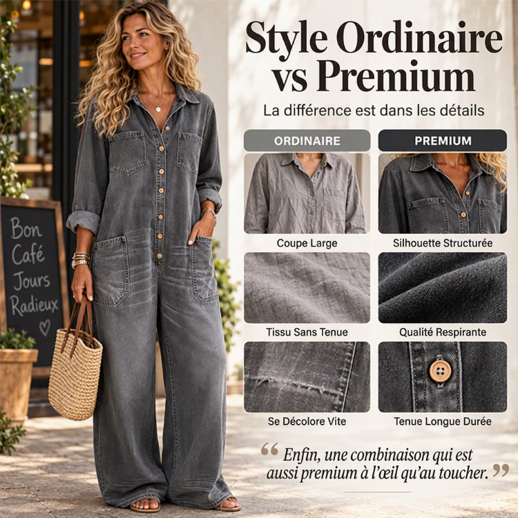 ❤️Combinaison en jean vintage à col pour femmes