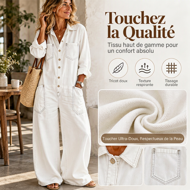 ❤️Combinaison en jean vintage à col pour femmes