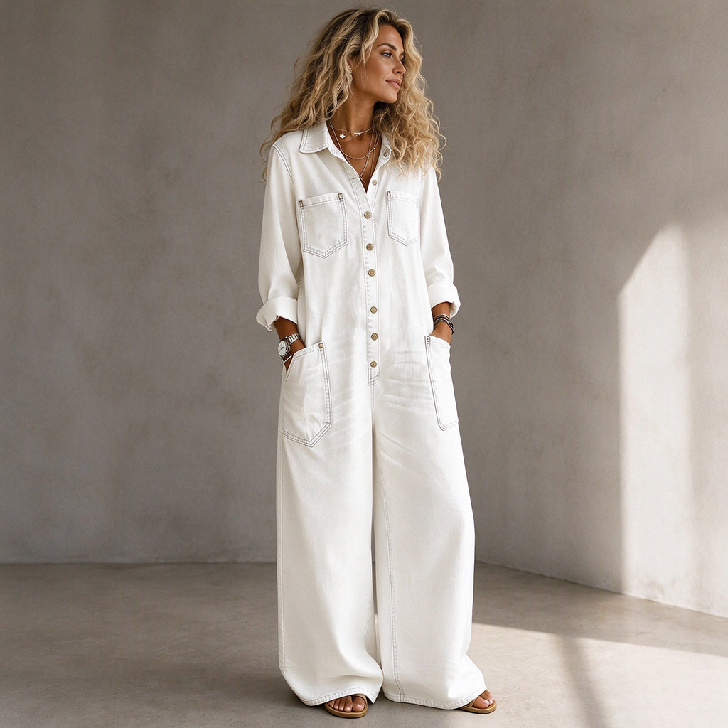 ❤️Combinaison en jean vintage à col pour femmes