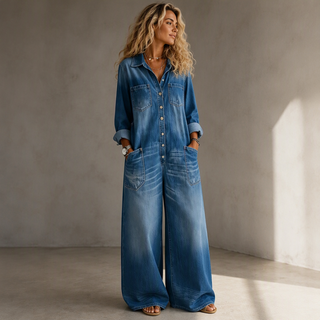 ❤️Combinaison en jean vintage à col pour femmes