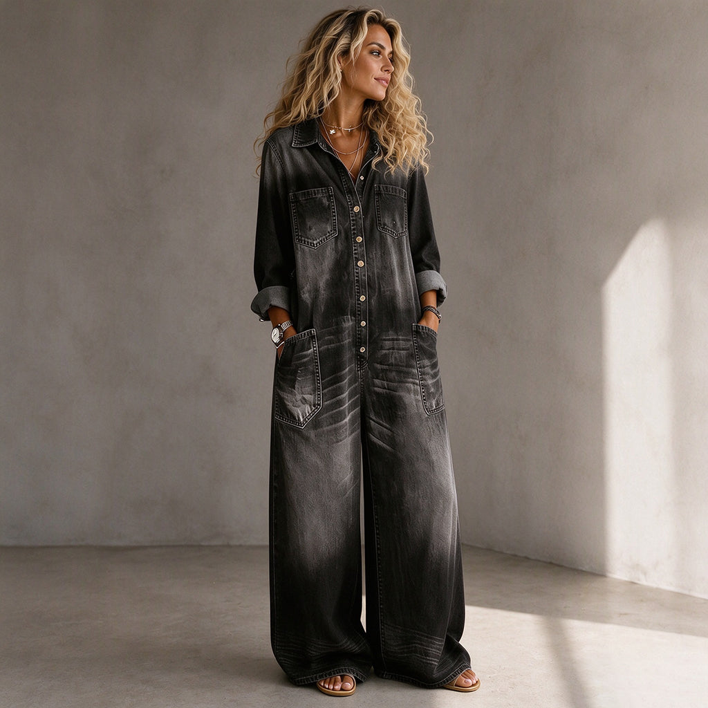 ❤️Combinaison en jean vintage à col pour femmes