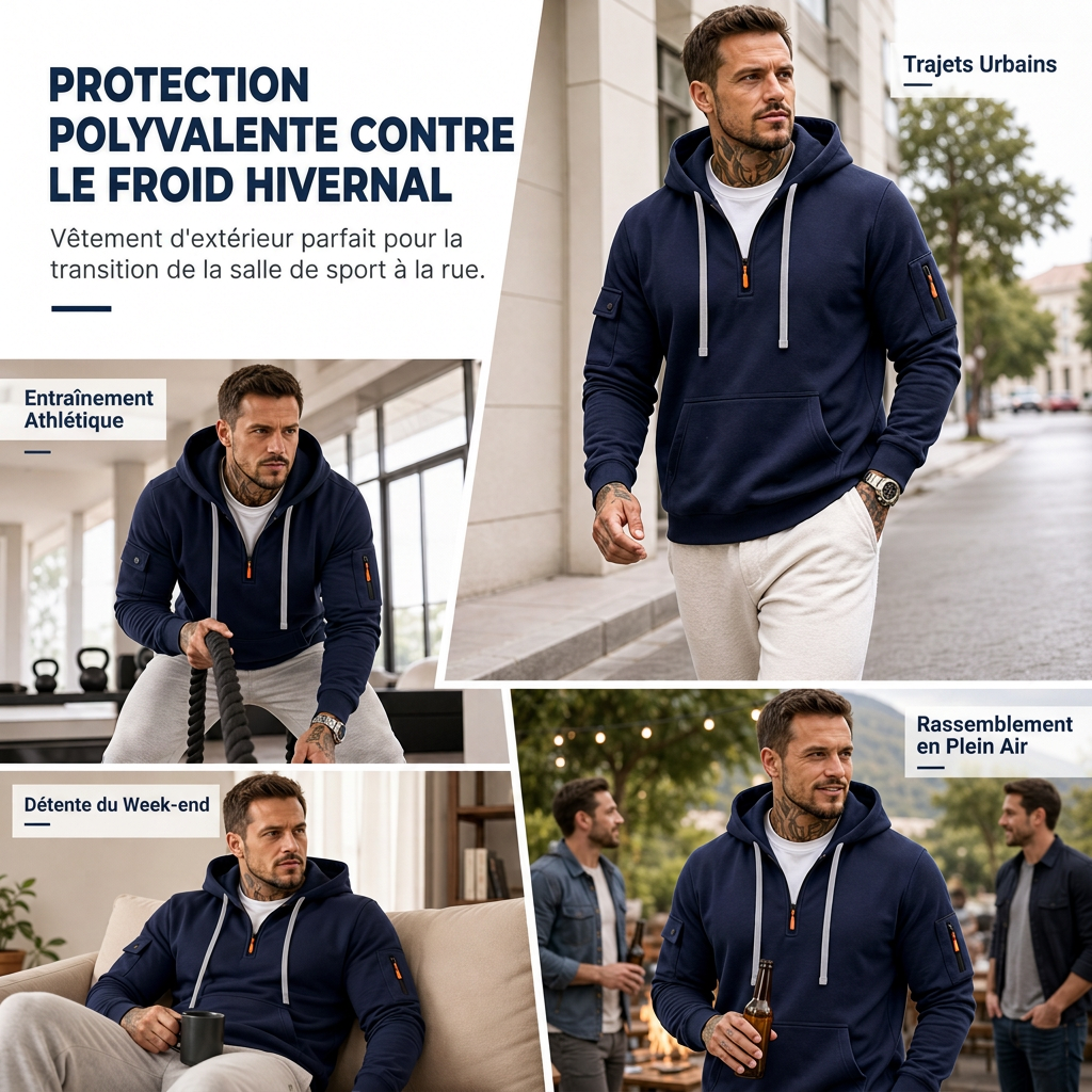Sweat-shirt à capuche doublé molletonné pour homme, coupe ample, vêtement de travail décontracté pour l'automne et l'hiver