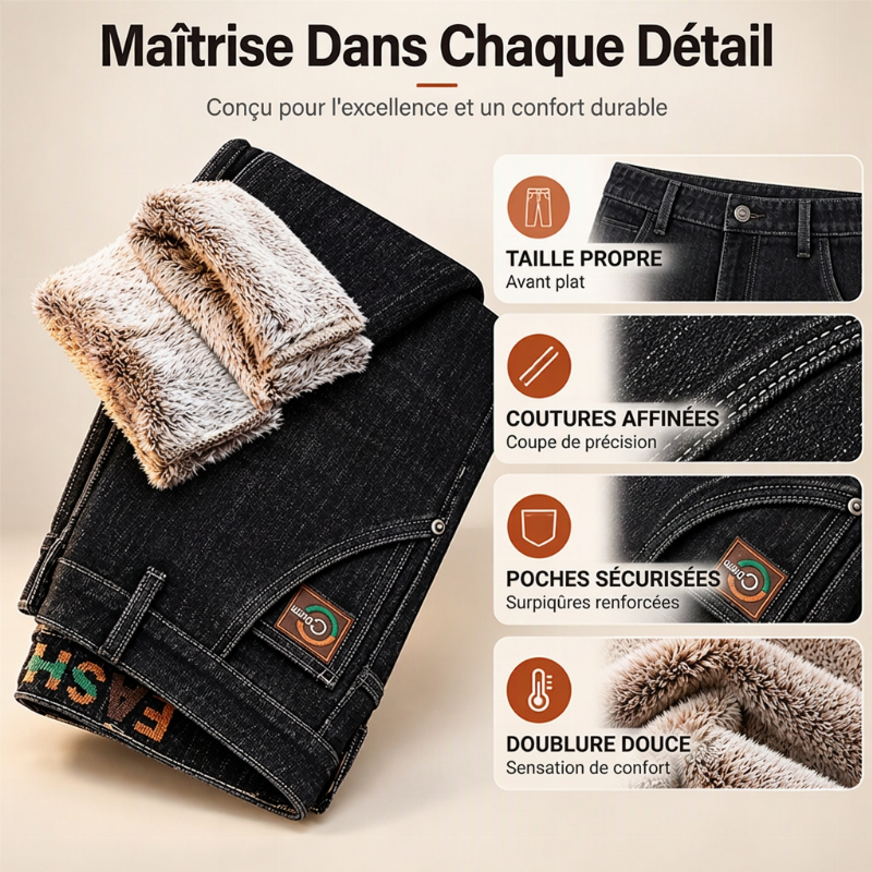Jeans stretch pour hommes avec doublure en peluche épaisse