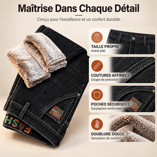 Jeans stretch pour hommes avec doublure en peluche épaisse