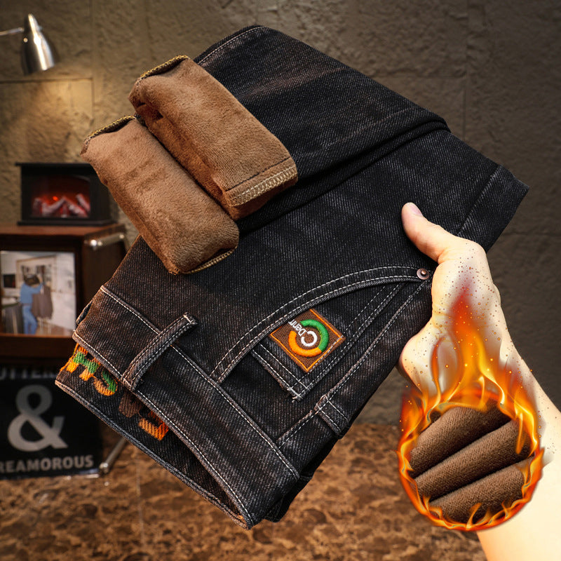Jeans stretch pour hommes avec doublure en peluche épaisse