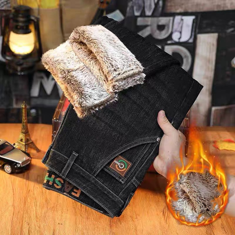 Jeans stretch pour hommes avec doublure en peluche épaisse