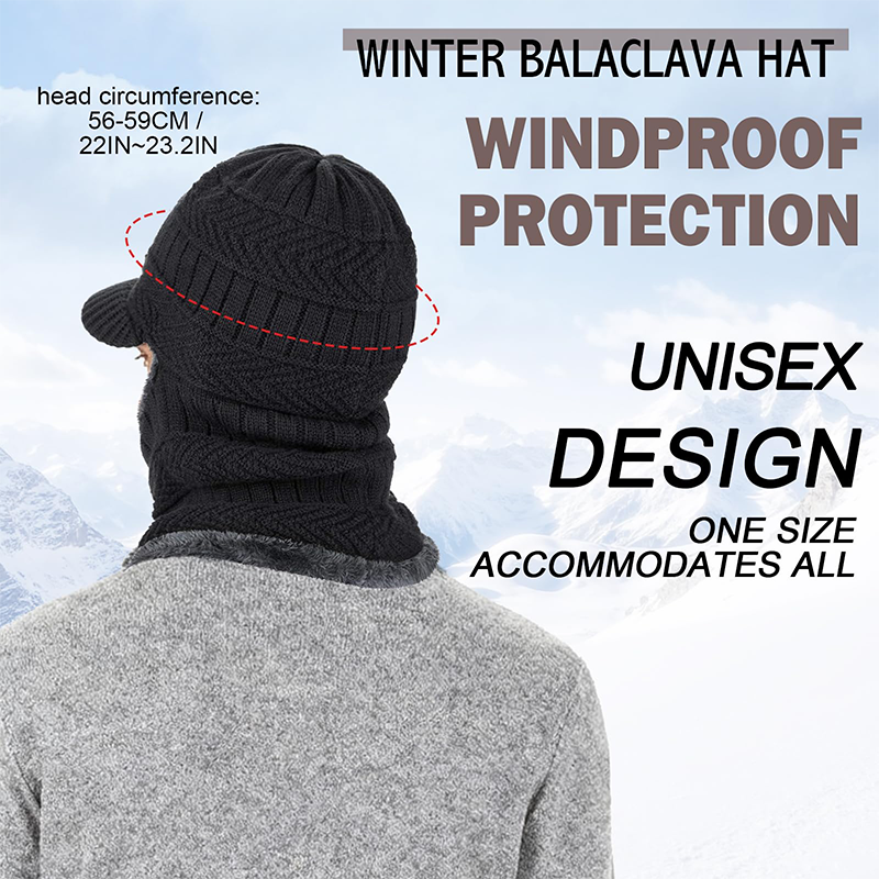 ❄️🧣 Bonnet-cagoule d’hiver 3 en 1 avec visière | Cache-visage et tour de cou chaud ✨