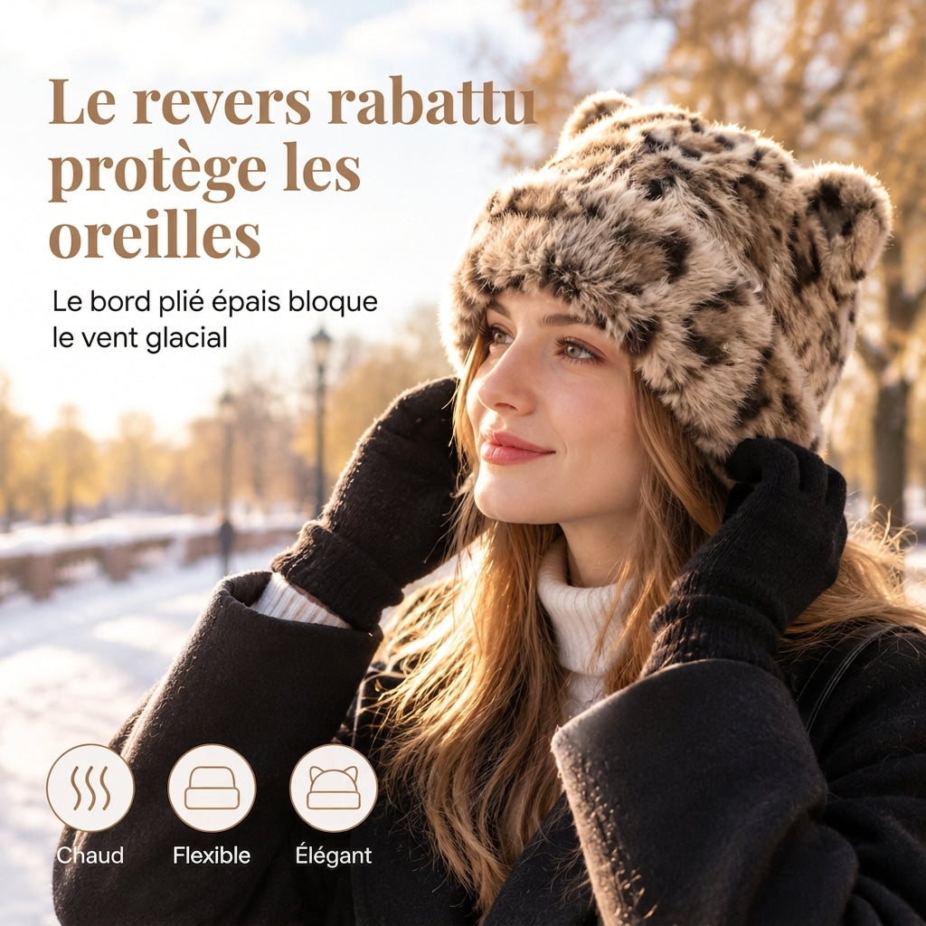 🧸Bonnet d'hiver en fausse fourrure de vison pelucheuse pour femme avec oreilles d'ourson mignonnes - Bonnet chaud pour temps froid