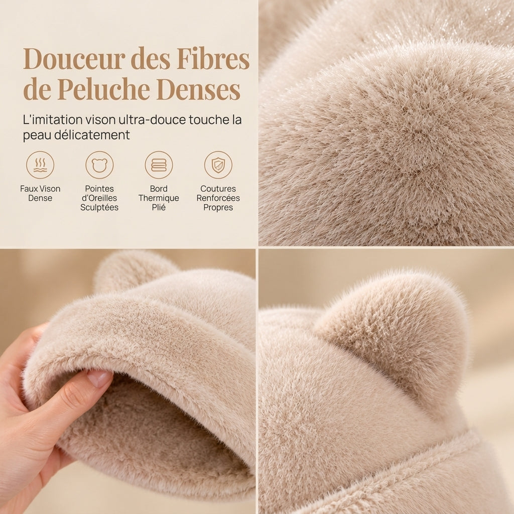 🧸Bonnet d'hiver en fausse fourrure de vison pelucheuse pour femme avec oreilles d'ourson mignonnes - Bonnet chaud pour temps froid