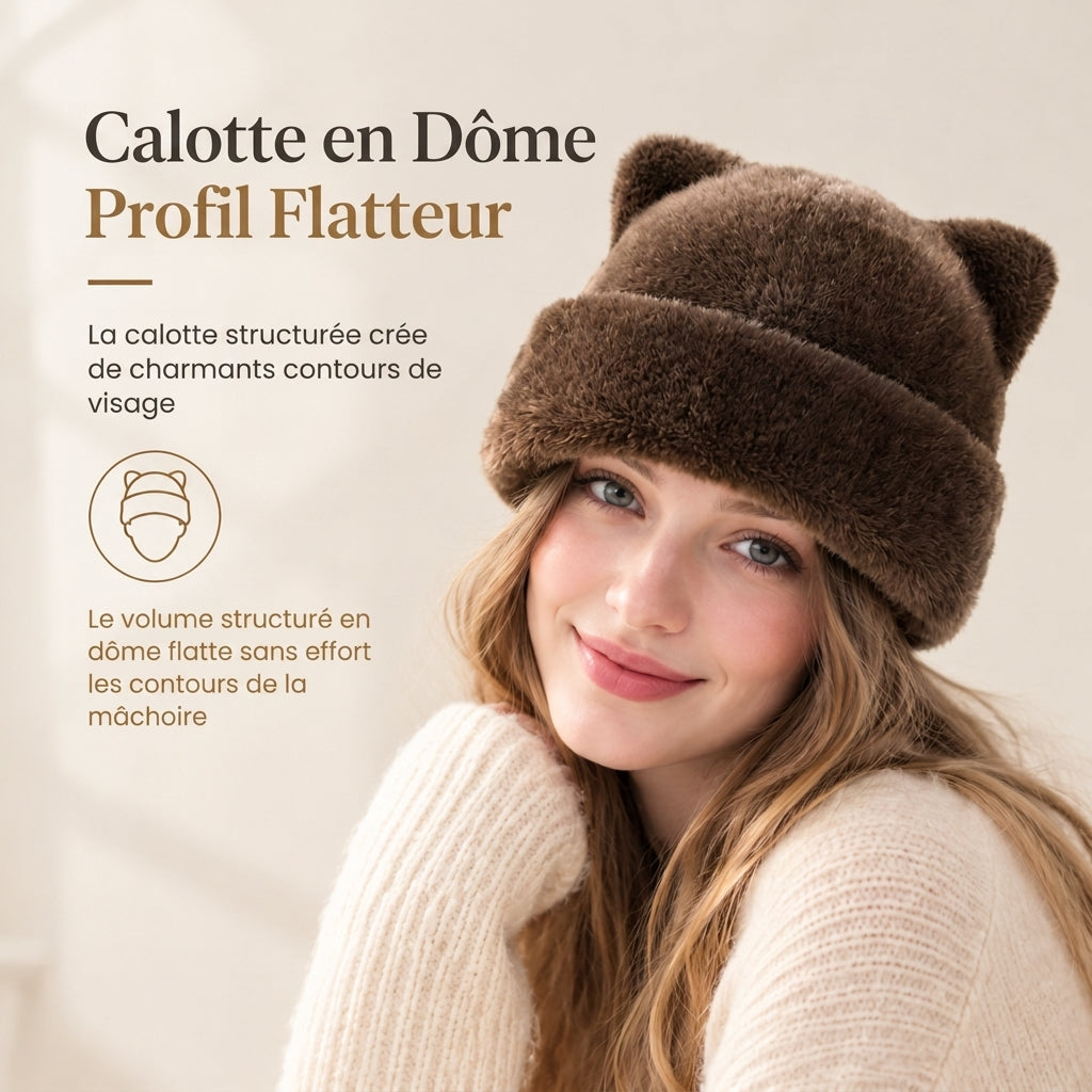 🧸Bonnet d'hiver en fausse fourrure de vison pelucheuse pour femme avec oreilles d'ourson mignonnes - Bonnet chaud pour temps froid