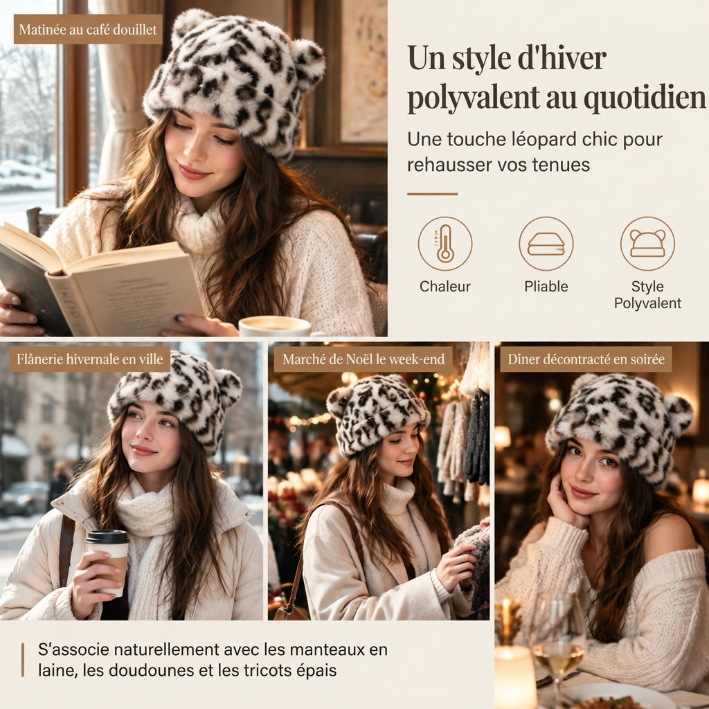 🧸Bonnet d'hiver en fausse fourrure de vison pelucheuse pour femme avec oreilles d'ourson mignonnes - Bonnet chaud pour temps froid