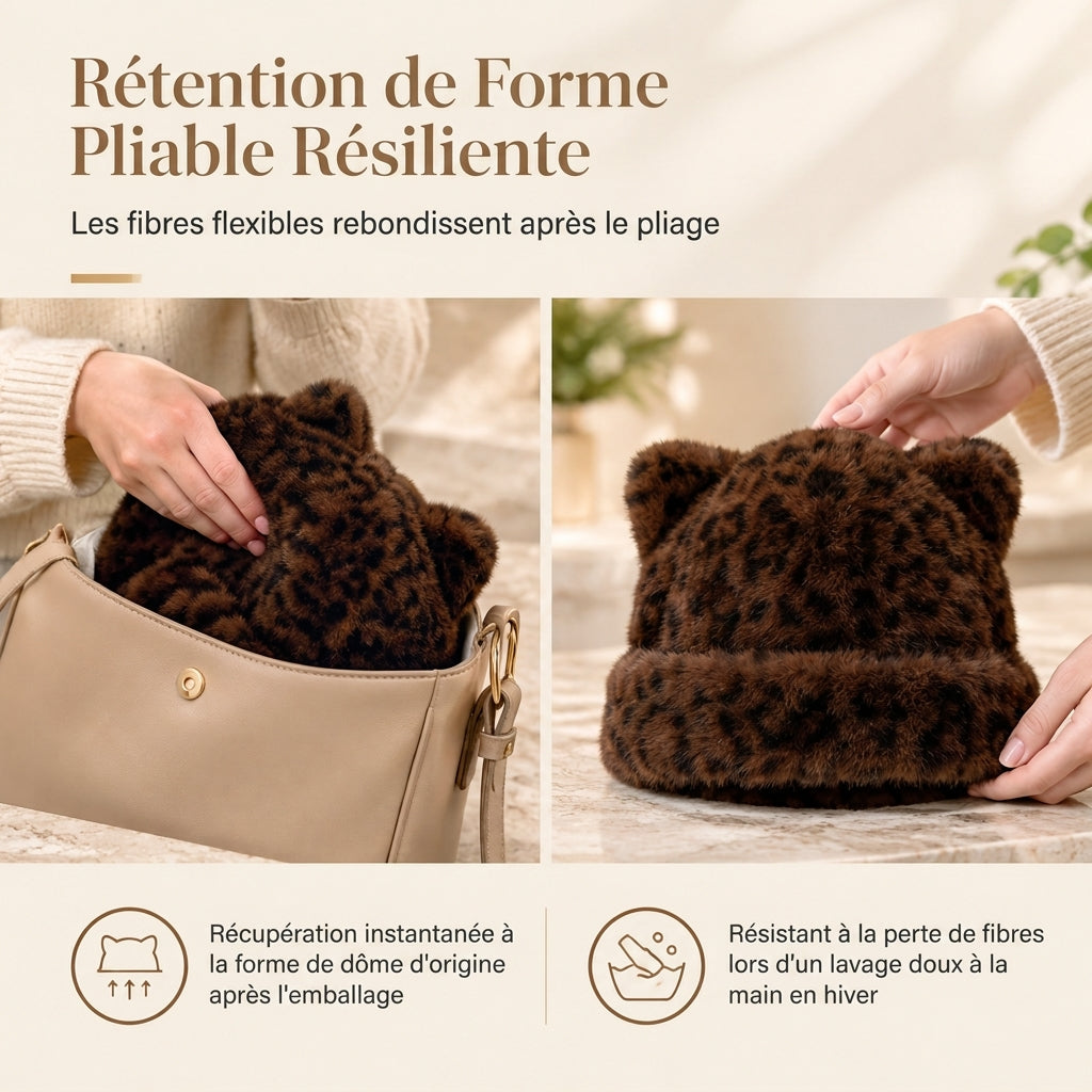 🧸Bonnet d'hiver en fausse fourrure de vison pelucheuse pour femme avec oreilles d'ourson mignonnes - Bonnet chaud pour temps froid