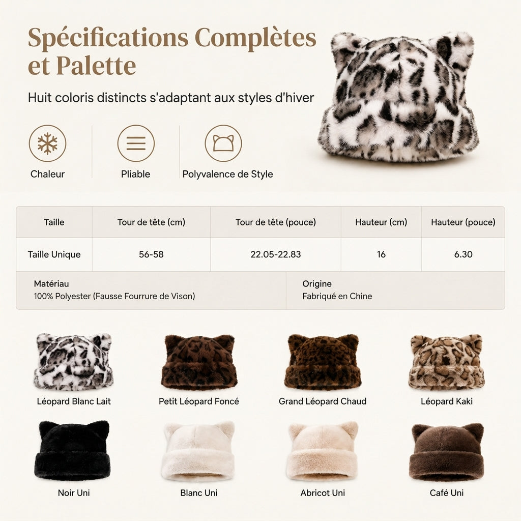 🧸Bonnet d'hiver en fausse fourrure de vison pelucheuse pour femme avec oreilles d'ourson mignonnes - Bonnet chaud pour temps froid