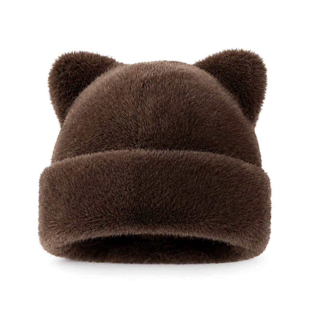 🧸Bonnet d'hiver en fausse fourrure de vison pelucheuse pour femme avec oreilles d'ourson mignonnes - Bonnet chaud pour temps froid