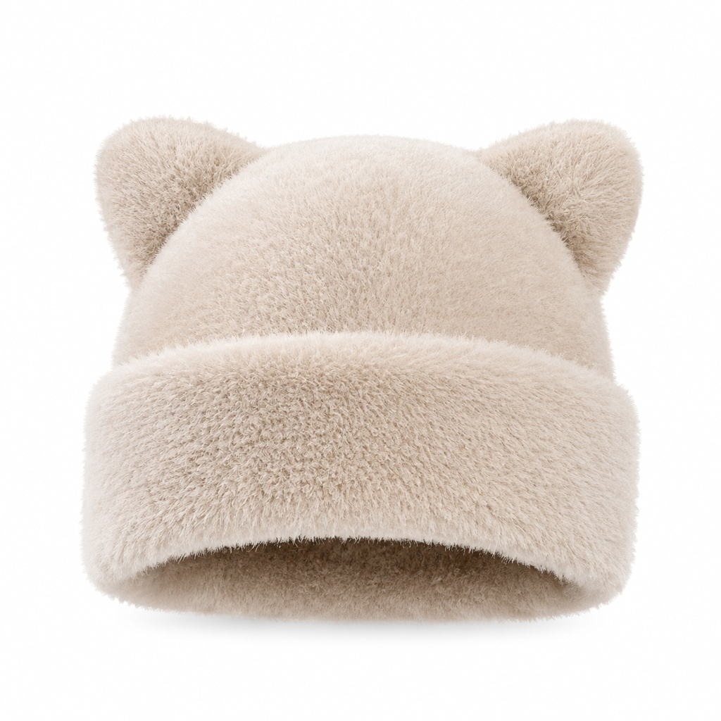 🧸Bonnet d'hiver en fausse fourrure de vison pelucheuse pour femme avec oreilles d'ourson mignonnes - Bonnet chaud pour temps froid