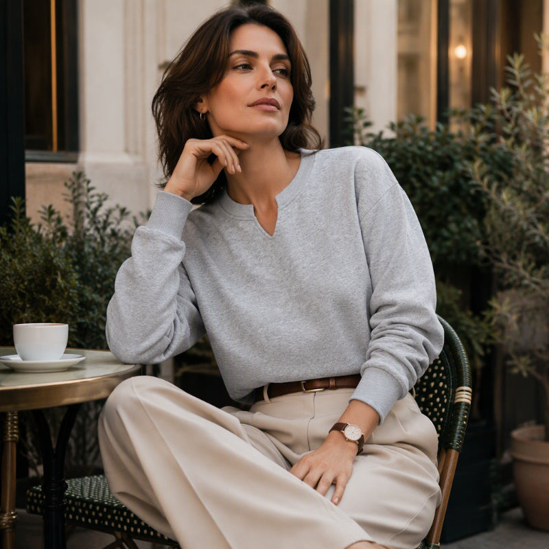 ❤️Sweat-shirt décontracté à col V fendu pour femme
