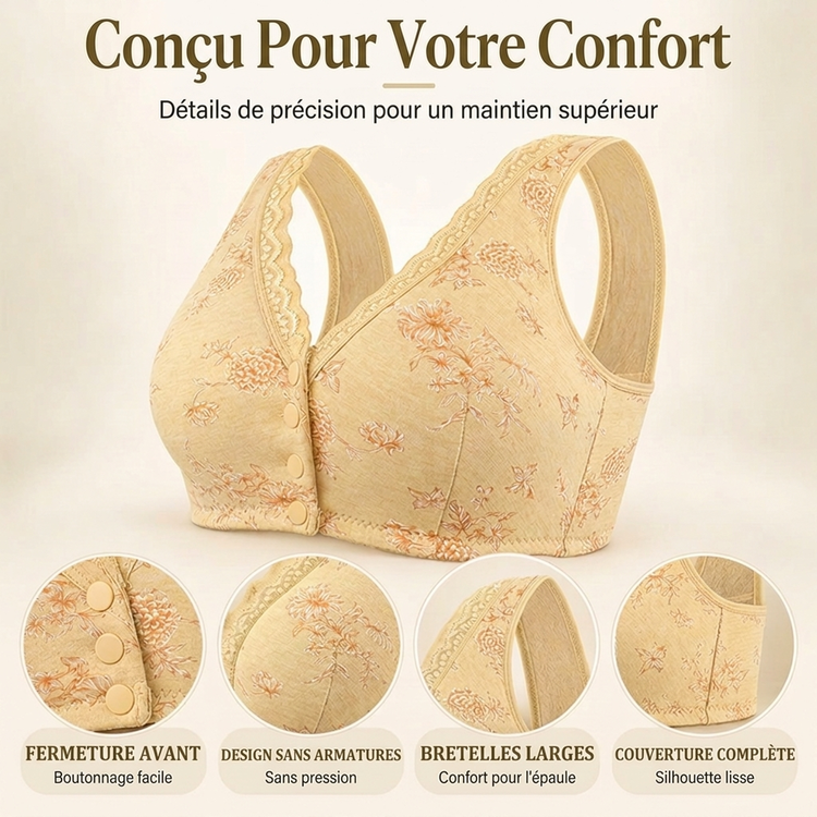 🔥 -50% ! Soutien-gorge sans fil grande taille pour femme, à motifs floraux et boutons devant