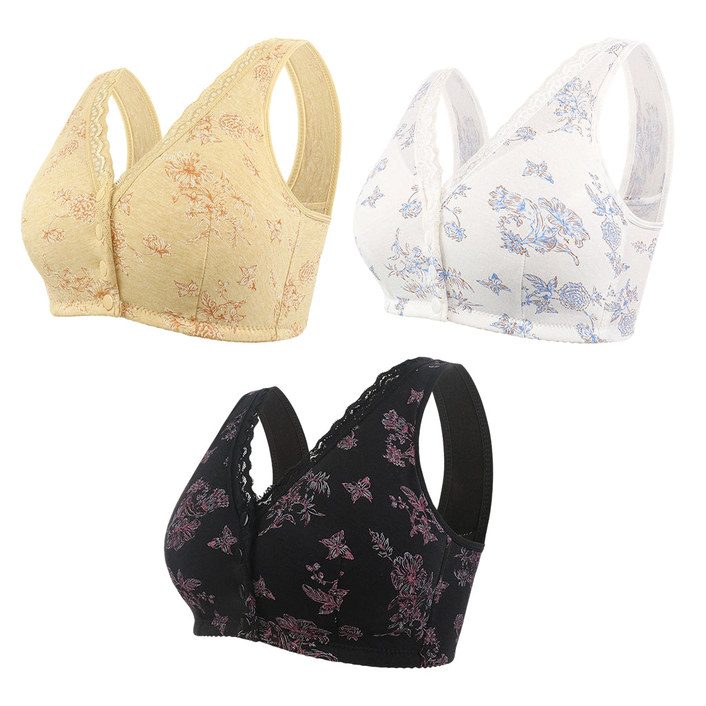 🔥 -50% ! Soutien-gorge sans fil grande taille pour femme, à motifs floraux et boutons devant