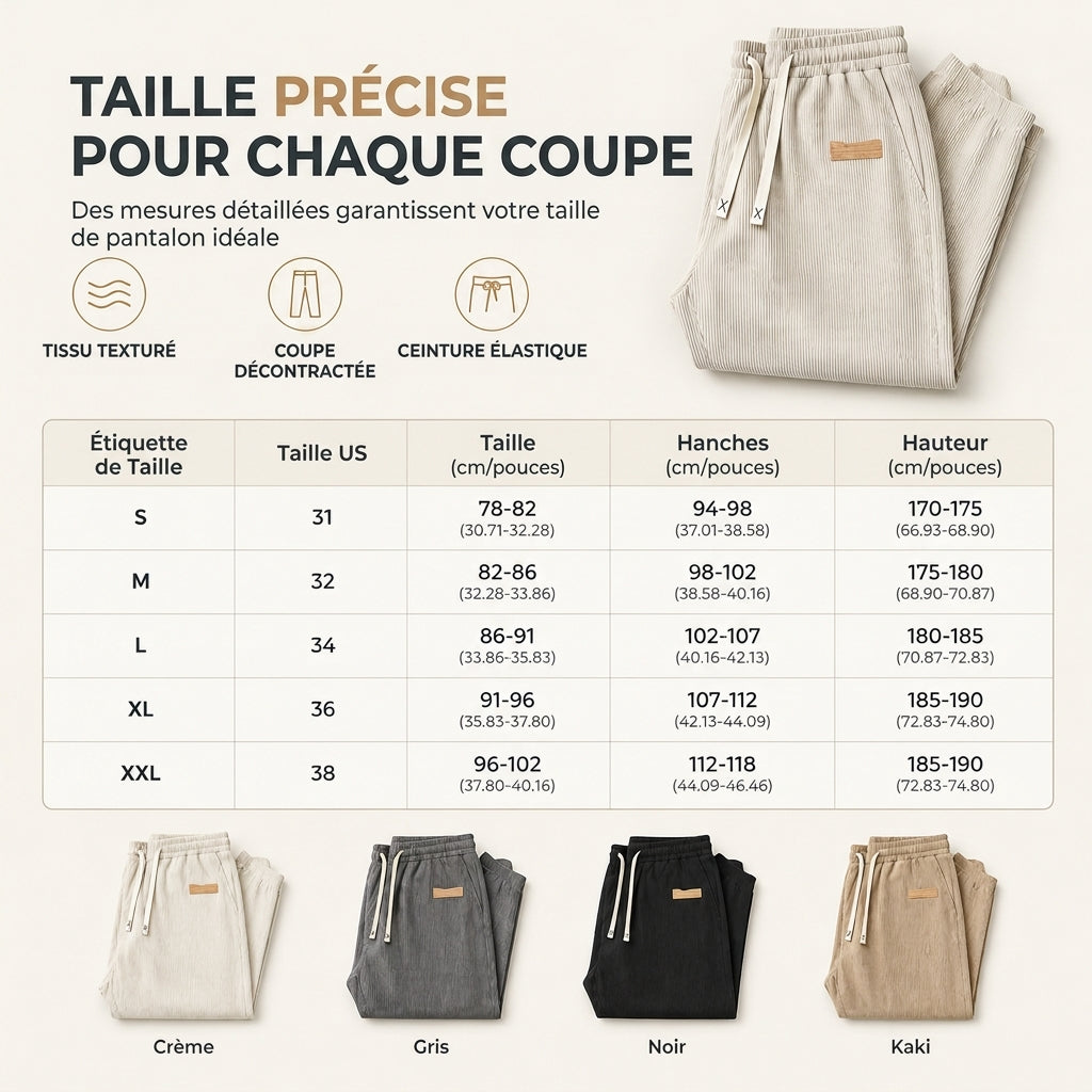 Pantalon décontracté en velours côtelé léger pour homme, coupe ample et jambe droite