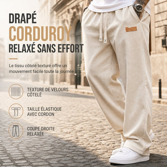 Pantalon décontracté en velours côtelé léger pour homme, coupe ample et jambe droite