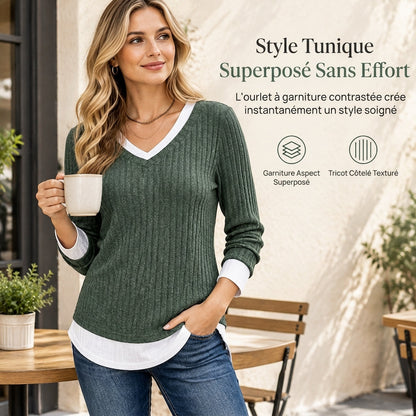 Haut en maille à effet superposé, décontracté et sans manches