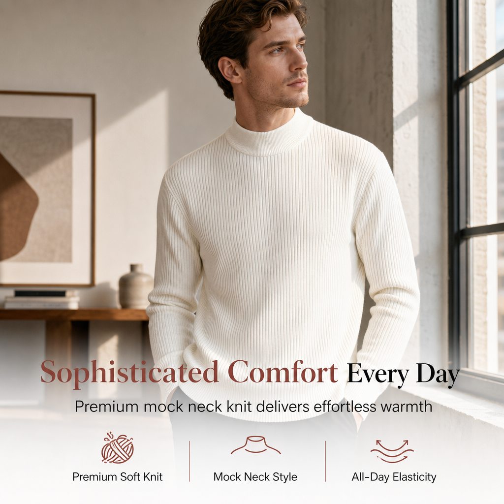 Pull en maille unie à col montant pour homme