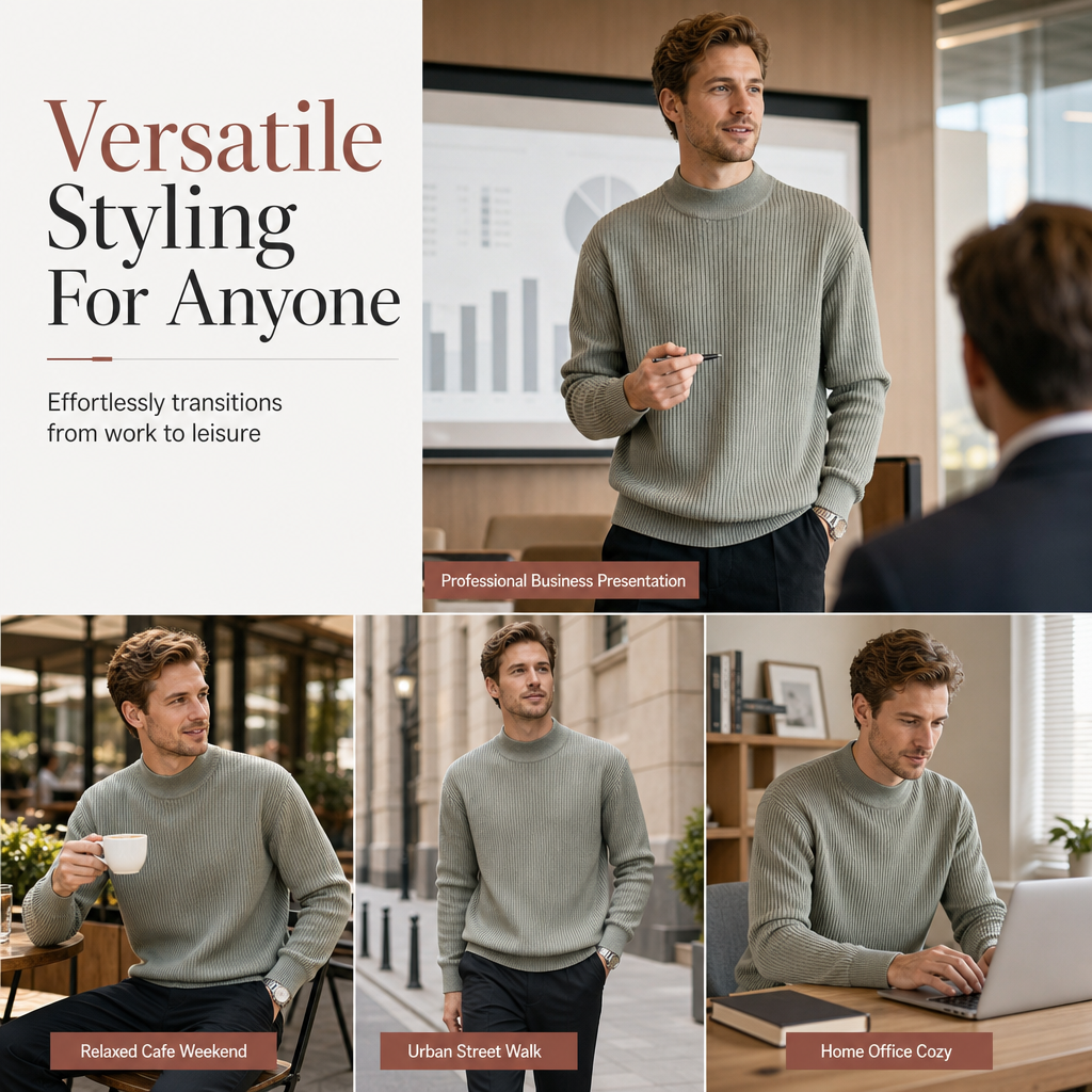 Pull en maille unie à col montant pour homme