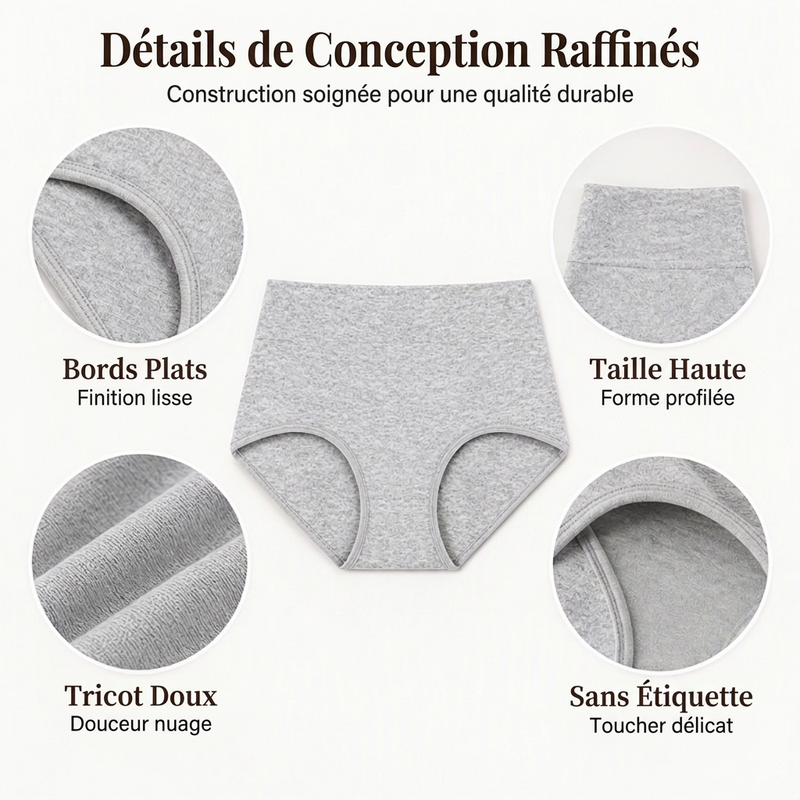 🌸 Lot de 5 culottes femme Bekväma à taille haute – Gainantes et respirantes