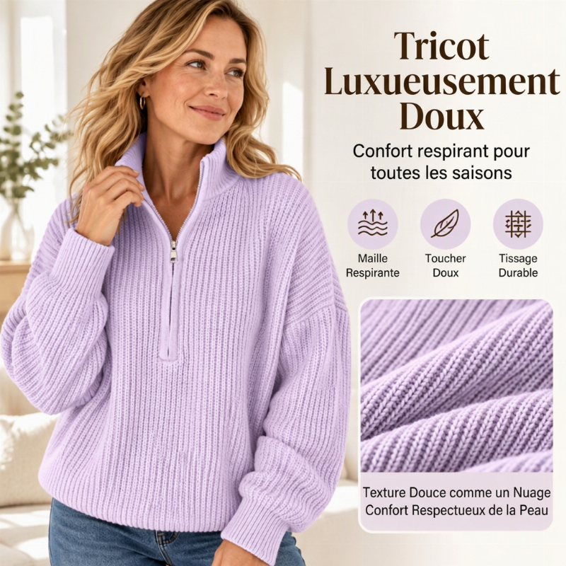 💝Pull en maille col montant demi-zip pour femme