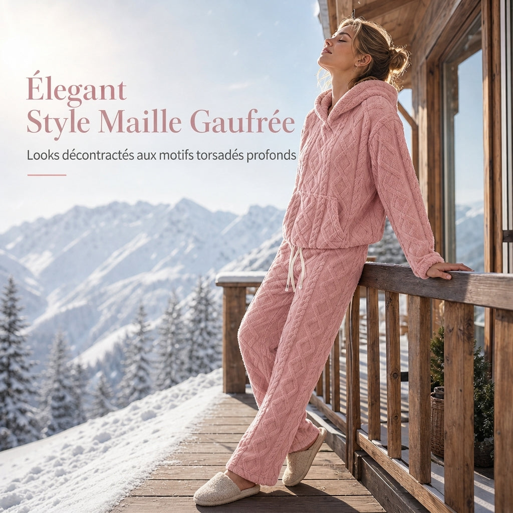❄️Ensemble de détente 2 pièces en tissu pelucheux pour femme, sweat à capuche et pantalon