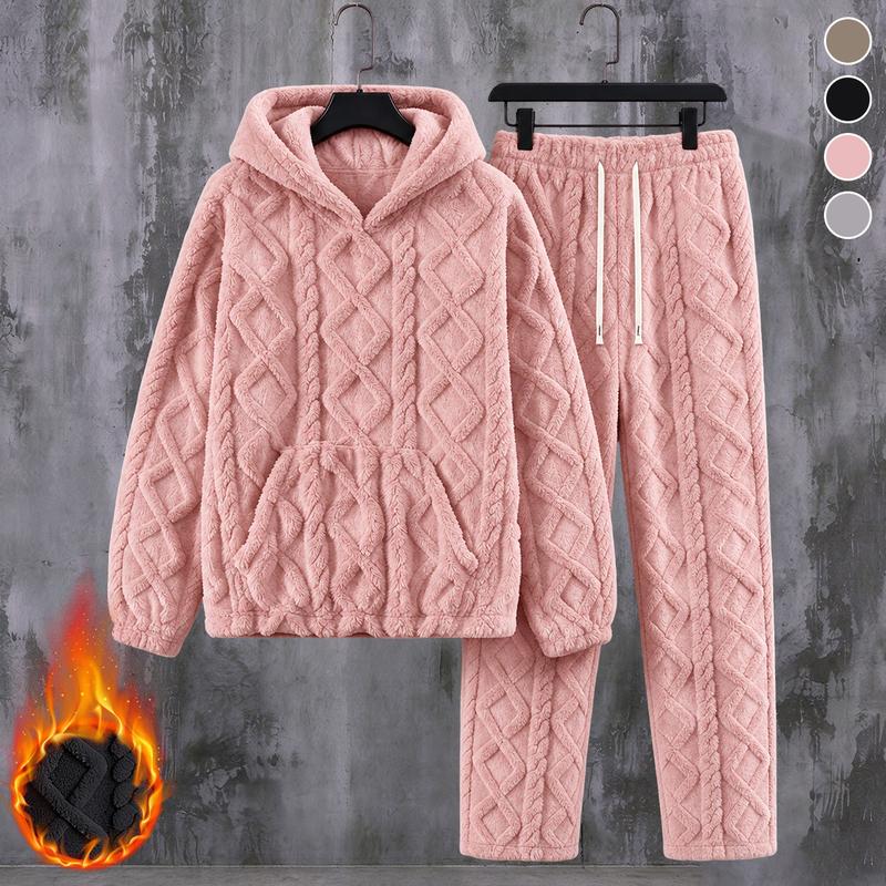 ❄️Ensemble de détente 2 pièces en tissu pelucheux pour femme, sweat à capuche et pantalon