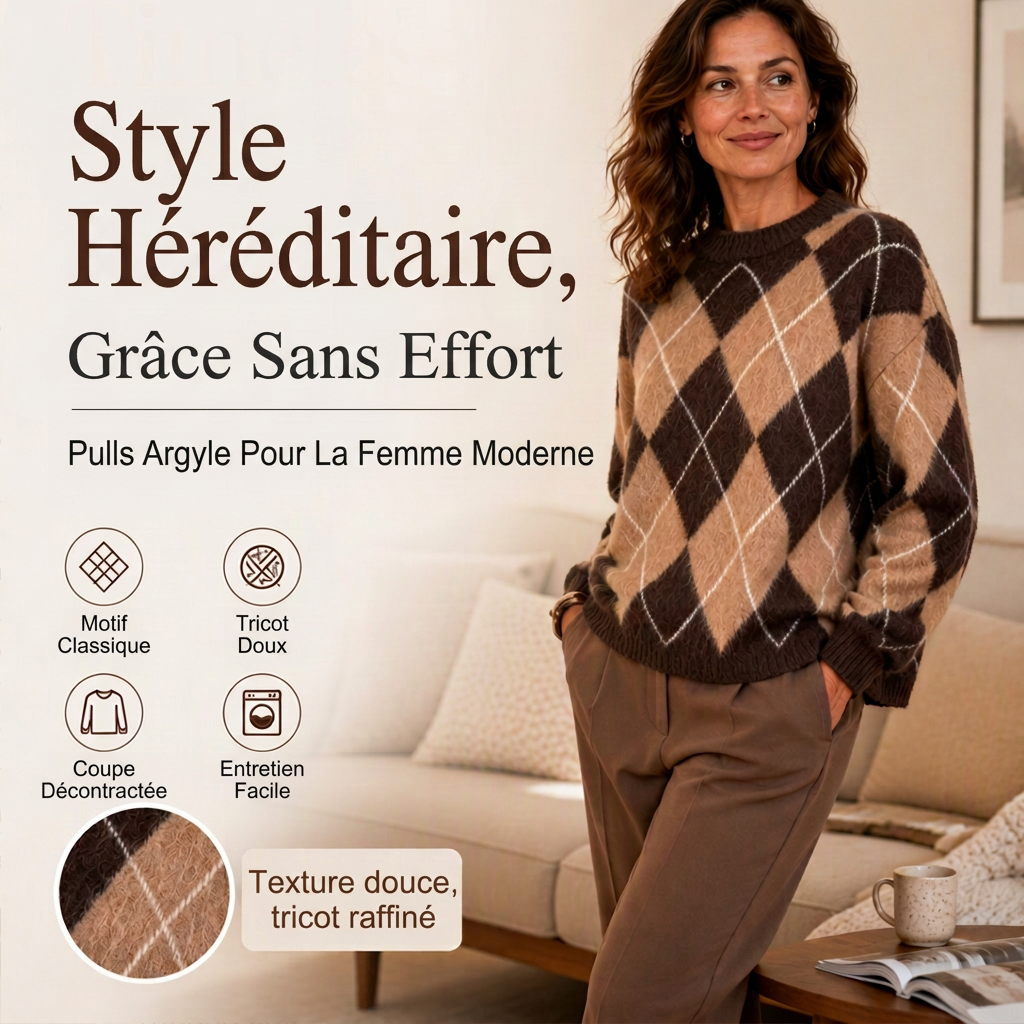⏰ Dernier jour de soldes – -50% de réduction ✨Pull en maille confortable pour femme avec motif losange rétro
