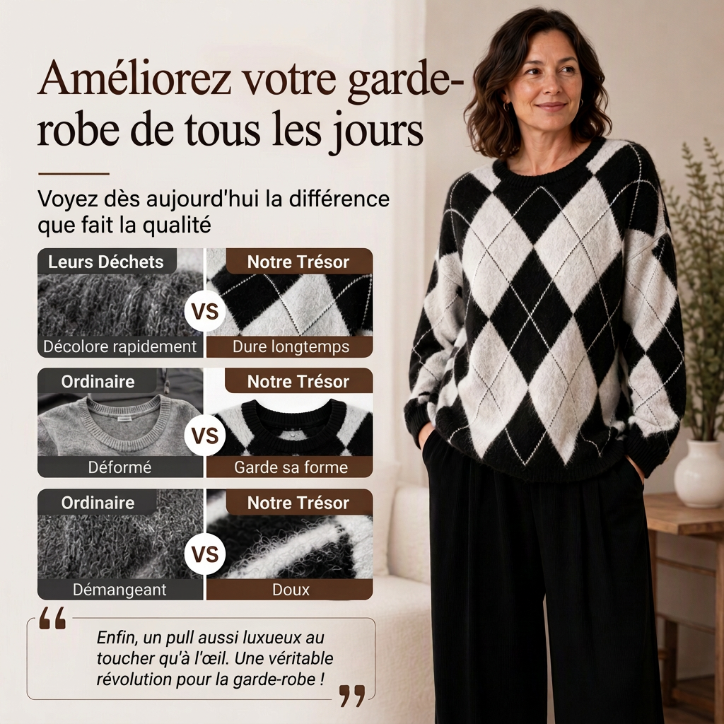 ⏰ Dernier jour de soldes – -50% de réduction ✨Pull en maille confortable pour femme avec motif losange rétro