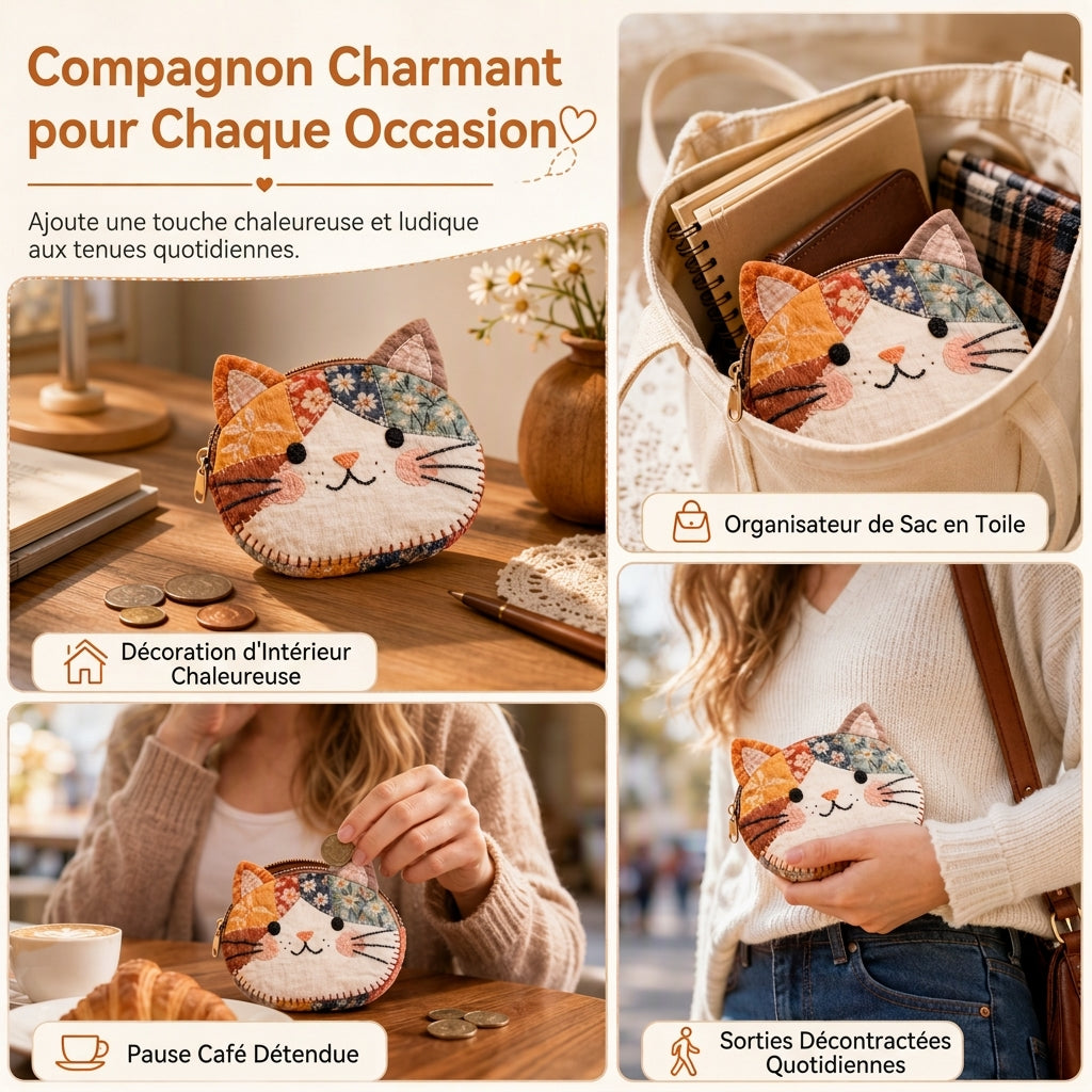 🎁1 acheté 1 offert🐱Mignon petit portemonnaie pour chats Patchwork et porte-cartes portable, petit sac créatif pour filles